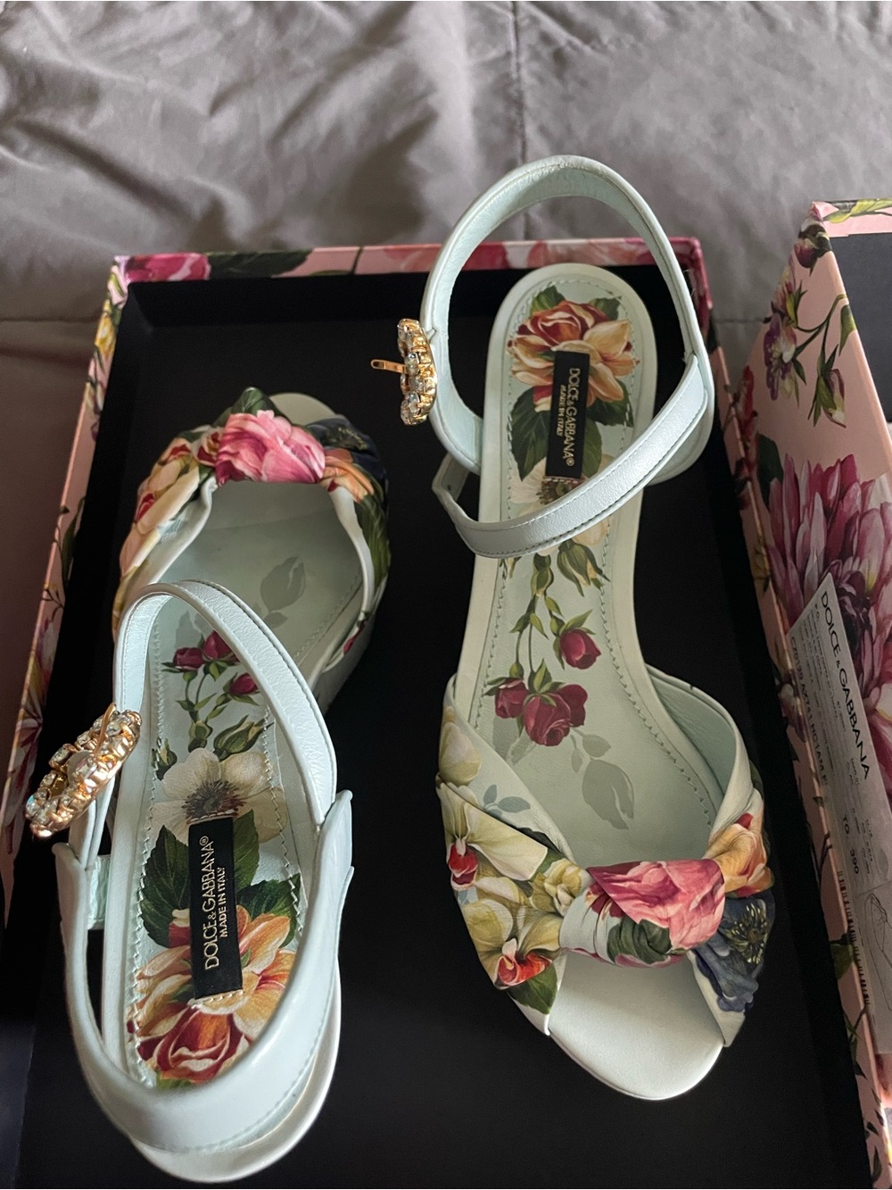 Dolce & Gabbana Light Blue Crystal Buckle Sandals